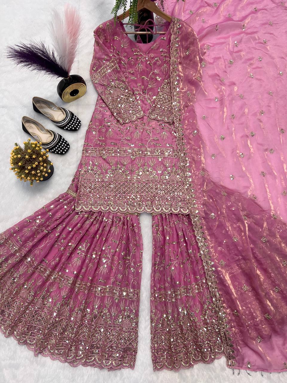 Terracotta Orange Couture Sharara Set - Festive Wear